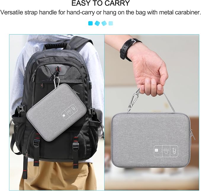Lacdo Hard Travel Electronic Organizer Case for MacBook Power Adapter Charger, Cables, Apple Pencil, Mouse, Power Bank, USB Flash Disk,SD Card Small Protective Portable Accessories & 3 Cable Tie, Gray - Image 6