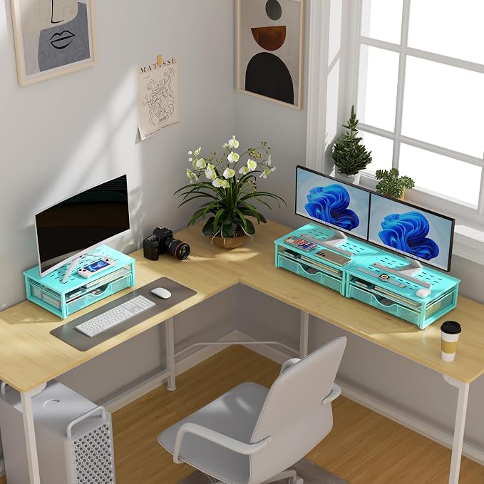 gianotter Computer Monitor Stand Riser with Drawer | Desk Organizers and Accessories Desk Accessories & Workspace Desktop Organizers Storage for Printer Stand (Blue) - Image 7