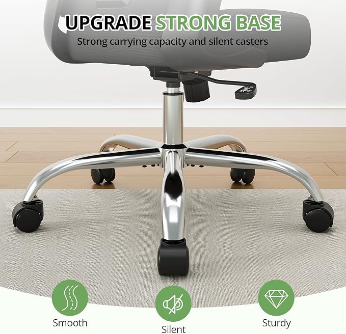 Office Chair Ergonomic Desk Chair, 330LBS Capacity, High Back Computer Chair for Long Hours Comfortable, Rolling Swivel Executive Task Chair for Home Office with Flip-up Armrests, Black Black-Chrome - Image 8