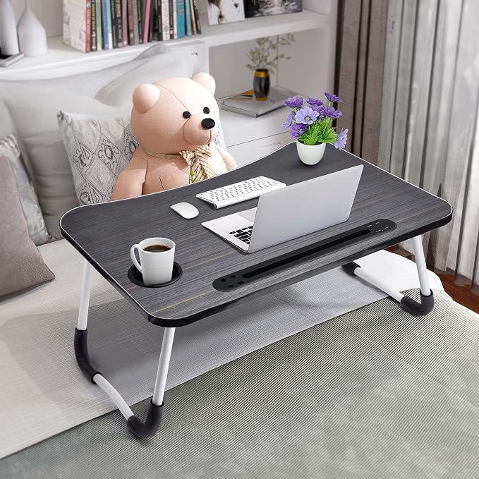 Slendor Foldable Lap Desk with Cup Holder for Bed, Couch, Floor | Portable,with USB Light, Fan, Pen Holder,Tablet Holder,for Laptop,Writing,Eating, Black - Image 2