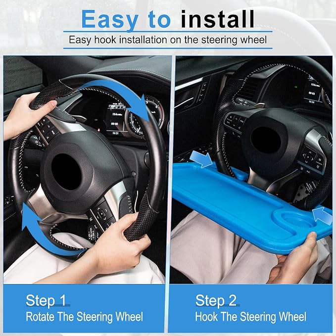 JUSTTOP Car Steering Wheel Desk, Travel Car Accessories, Car Stand Trays for Eating, Multipurpose Car Steering Wheel Desk Tray Table(Blue) - Image 4