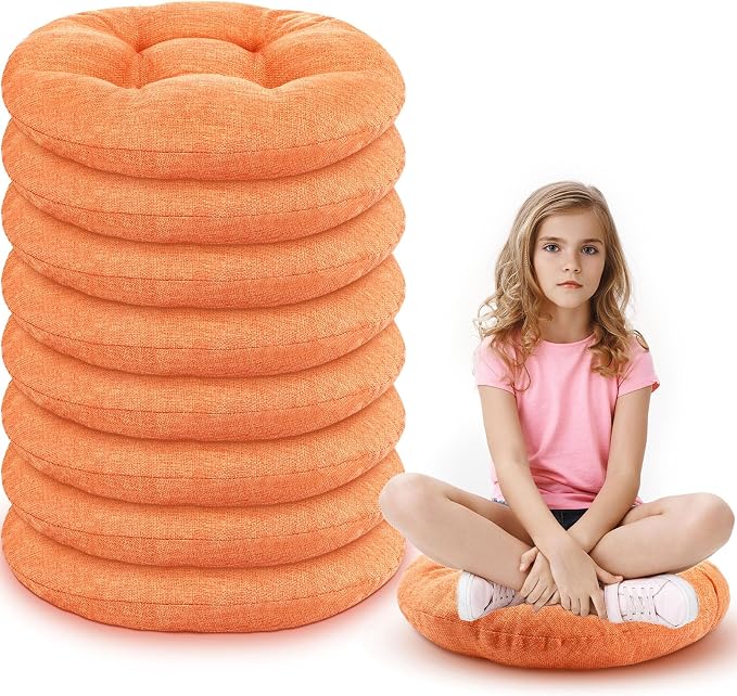 Fumete 8 Pcs Round Floor Cushions for Classroom Kids,Orange | 16 Inch Diameter, Students Flexible Seating Pillows, Home Daycare School Reading Yoga Meditation, Soft Cushioned by Fumete