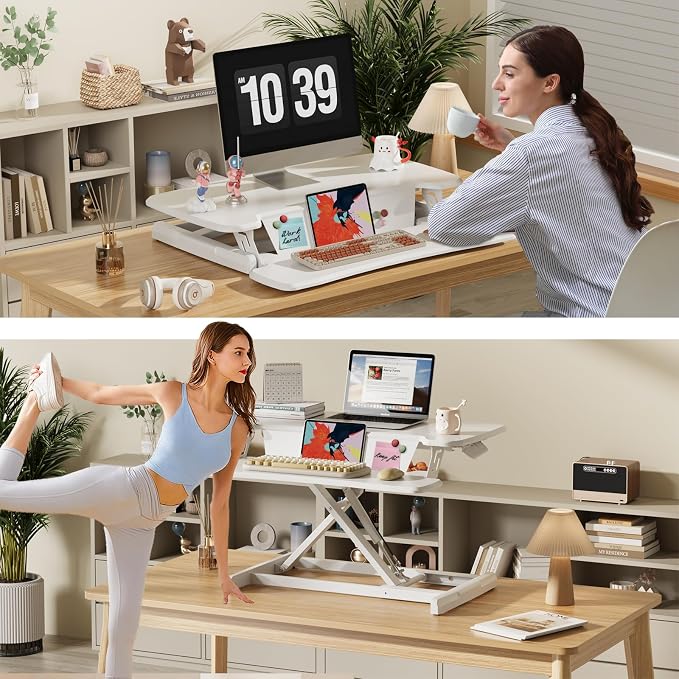 JOY worker Standing Desk Converter, 32" Height Adjustable Desk Riser, White | Sit Stand Up Desktop Riser with Keyboard Tray & 6 Fridge Magnets, Desk Workstation Converter for Home Office Computer Laptop - Image 8