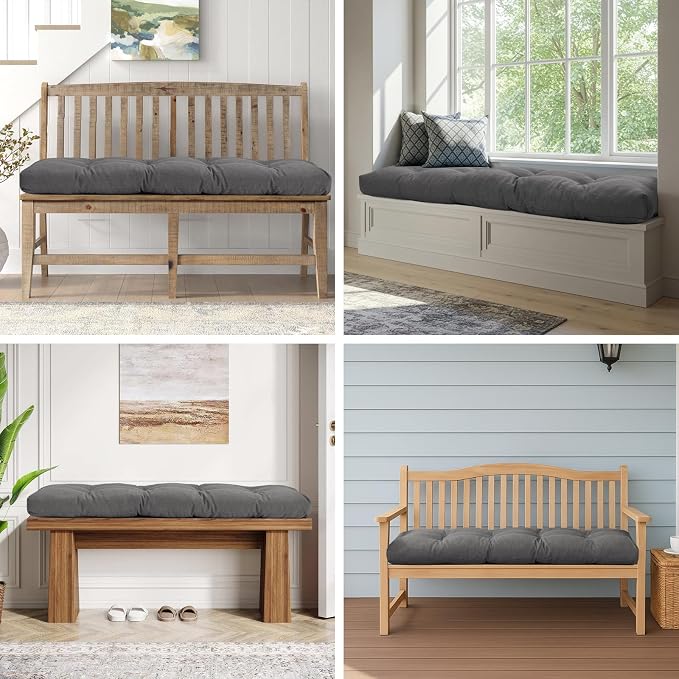 42 Inch Bench Cushions for Indoor Furniture | Super Soft Rectangle Bench seat Cushion Pad with Non-Slip Bottom, Waterproof Bench Pad for Window Porch(Grey, 42x16x4.5In) - Image 5