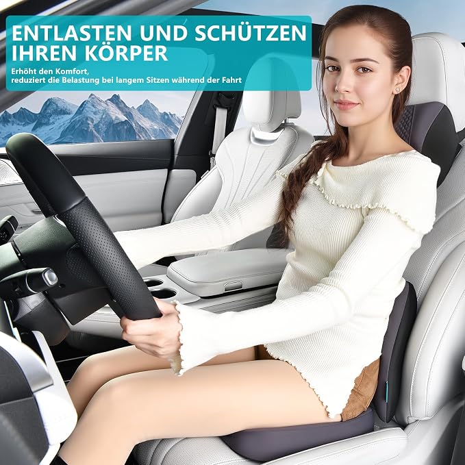 3 PCS Seat Cushion for Carseat Lumbar Support Pillow Car Neck Headrest Pillows Memory Foam Gel Memory Foam Massage Point Seat Pads Pressure Relief Back Cushion for Office Chair(Light Grey) - Image 9