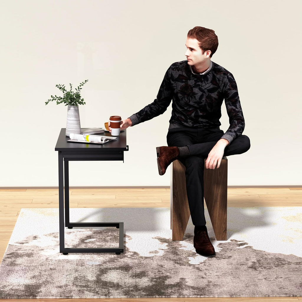 C Shaped End Table,Small Couch Side Table with Drawer,for Living Room, Bedroom Magazines, Computers, Coffee, Small Objects Storage.Black - Image 8