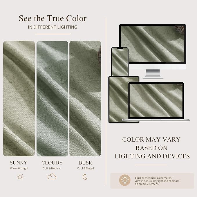 Hokibero Sage Green Pleated Linen Curtains 108 Inch Long for Living Room | Light Filtering Sheer Curtain,Pinch Pleat Back Tab Hooks Rings,Farmhouse Textured Privacy Drapes for Bedroom Window,2 Panels - Image 8