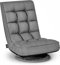 VEVOR Swivel Floor Gaming Chair, 360-Degree Rotating Floor Chair with 4 Adjustable Position Folding Backrest, Metal Frame with Recycled Foam and Linen Fabric, for Watching TV, Reading, Relaxing, Gray by VEVOR