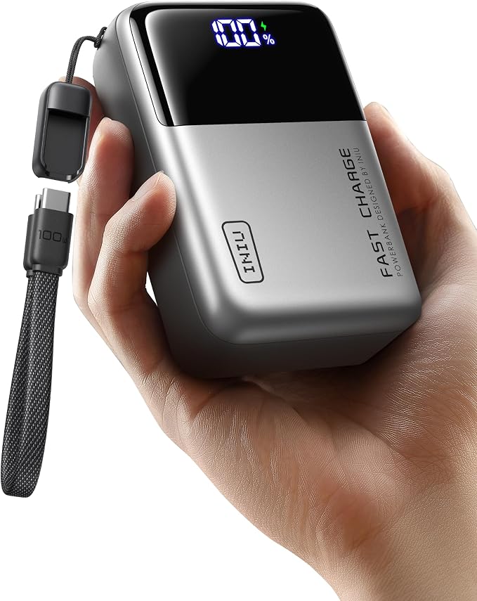 INIU Laptop Power Bank, Smallest 25000mAh 100W Fast Charging Battery Pack | USB C-Cable, Flight-Safe, Travel Essentials, Portable Charger for MacBook Pro, Dell, Steam Deck, iPhone etc, Metallic Silver by INIU
