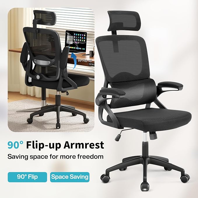 Ergonomic Office Chair,Mesh Office Chair with Lumbar Support,High Back Desk Chair with Flip-up Arms,400 lbs Big and Tall Computer Chair with Headrest,Comfy Desk Chairs - Image 5