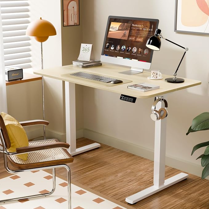 43"x24" Standing Desk, Height Adjustable Sit-Stand Home Office, Oak | Electric Adjustable Standing Desk, Sit to Stand Computer Office Desk with Splice Board, Memory Preset, Lifts 28.7''-46.5" - Image 2