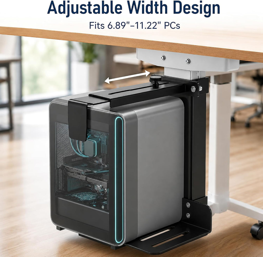 Under Desk PC Mount, PC Mount Stand Under Desk Fits 3 Desk Leg Sizes - Image 2
