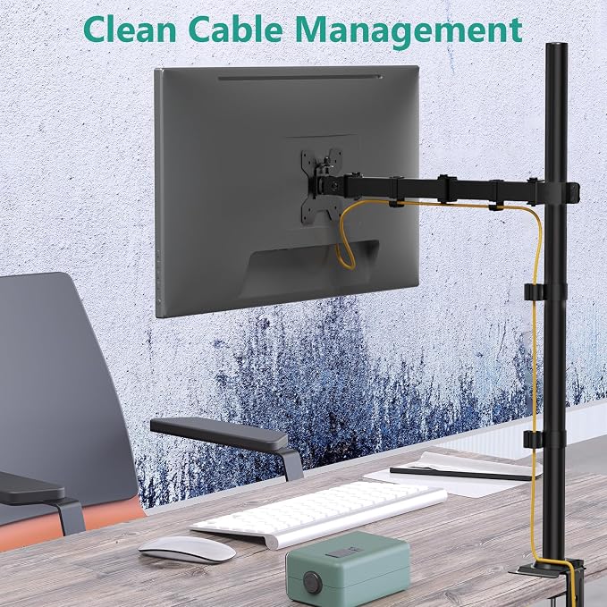 WALI Tall Monitor Arm Mount for Desk for 13-34 inch Screens, 22 lbs per Arm | Single Extra Tall Monitor Mount, Full Motion with Tilt, Swivel, Rotation, VESA Mount 75/100mm,for Office/Home (M001XL), Black - Image 8