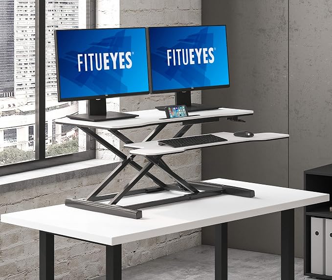 FITUEYES Height Adjustable Standing Desk 36” Wide Sit to Stand Converter Stand Up Desk Tabletop Workstation for Laptops Dual Monitor Riser White SD309103WW | Standing Desk Converter,Stand Up Desk Riser,for Laptop Dual Monitor Riser,Tabletop Workstation... - Image 5