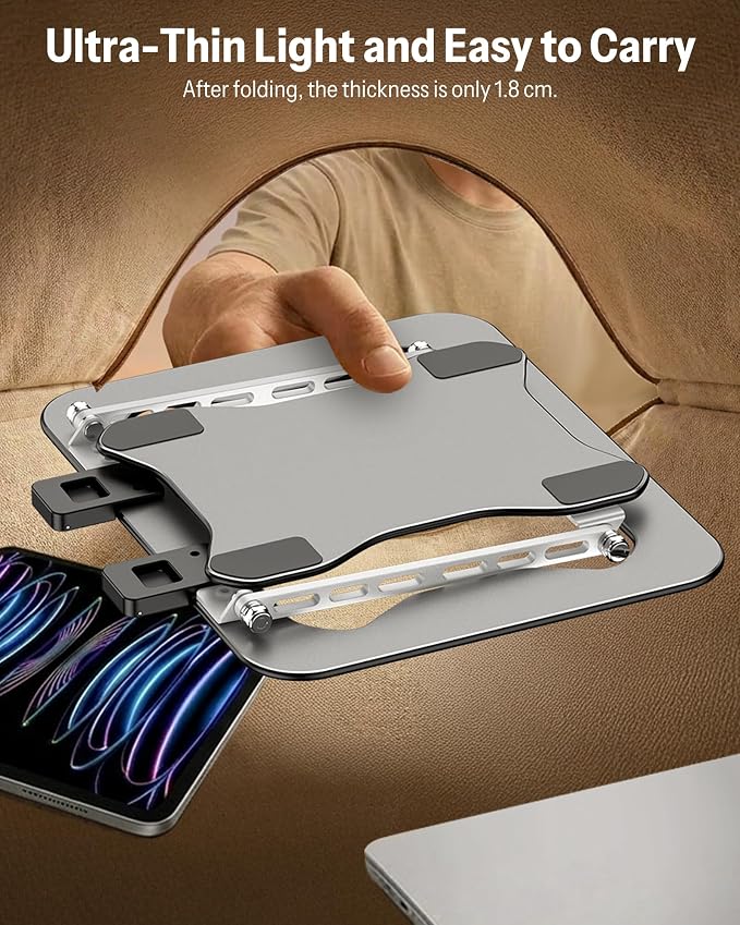 OMOTON Portable Laptop Stand, Ultra-Slim Height Adjustable Laptop Riser | Non-Slip Silicone Pads, Ventilated Laptop Holder, Compatible with10-15.6" MacBook/Dell/HP, Fits Travel & Office - Image 6