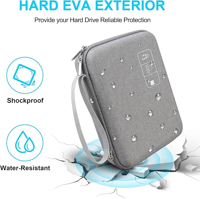 Lacdo Hard Travel Electronic Organizer Case for MacBook Power Adapter Charger, Cables, Cords, Apple Pencil, Mouse, Power Bank, USB Flash Disk, SD Cards EVA Protective Portable Accessories Bag, Gray - Image 5