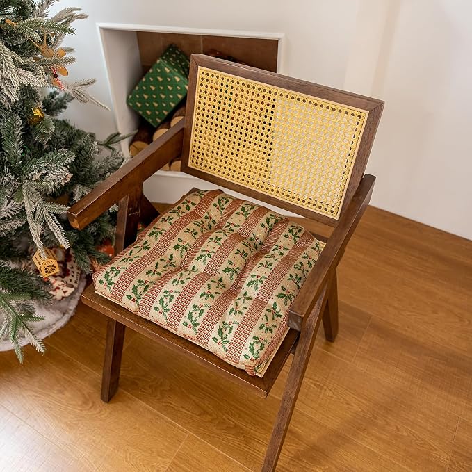 vctops Christmas U-Shaped Chair Cushions with Ties (Pattern J,16"x16") | Soft Comfortable Linen Textured Chair Pads Non Slip Seat Cushions for Indoor Dining Room and Kitchen Chairs - Image 3