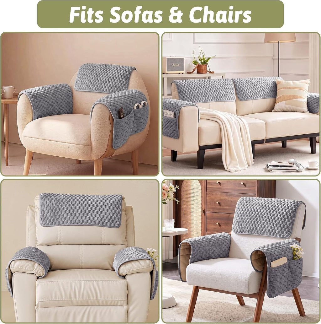 Universal Flannel Recliner & Armchair Covers with Pockets - Image 7