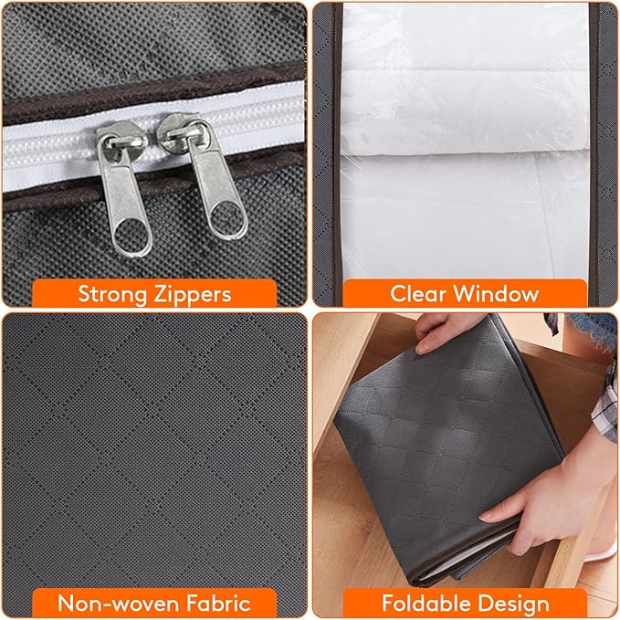 Lifewit 6 Pack 100L Clothes Storage Bins with Lids, Foldable Blanket Storage Bags with Zippers, Clear Window and Reinforced Handles, Closet and Organization for Clothing, Sweater, Comforter, Bedding - Image 4