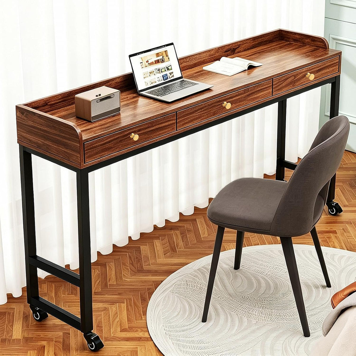 Overbed Table with Wheels, Rolling Bed Desk & Vanity Stand - Image 6
