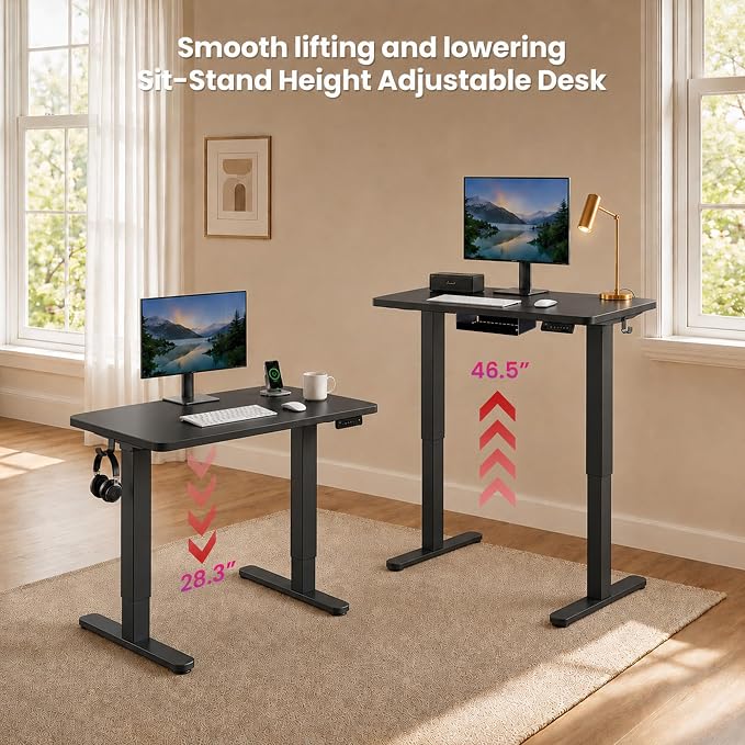 Electric Standing Desk, 32" x 24" Adjustable Height Sit Stand Desk, Small Space Workstation, Compact Computer Desk for Home Office, Stable Steel Frame (Black) - Image 5