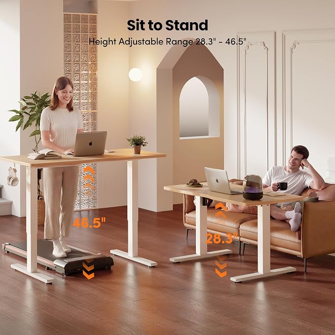 CubiCubi Electric Standing Desk 48 x 24 Inch, Height Adjustable Sit Stand Desk with Memory Presets, Splice Desktop Computer Desk for Home Office, White Frame/Nature Top - Image 8