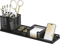 Pen Holder for Desk, 6-Piece Mesh Desk Organizer with Phone Holder, Black | 6-Piece Black Mesh Desk Set Includes Pen Cups, a Sticky Note Caddy and Phone Holder for Office, School, Home by SUPEASY