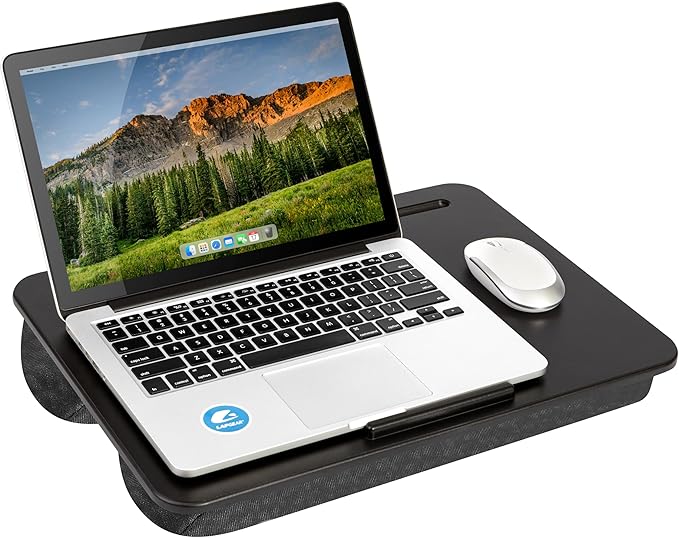 LAPGEAR The Original Lap Desk – Black, Fits 17" Laptops | Microbead Cushion, Device Ledge, Built-In Pencil Tray, Carry Handle by LapGear