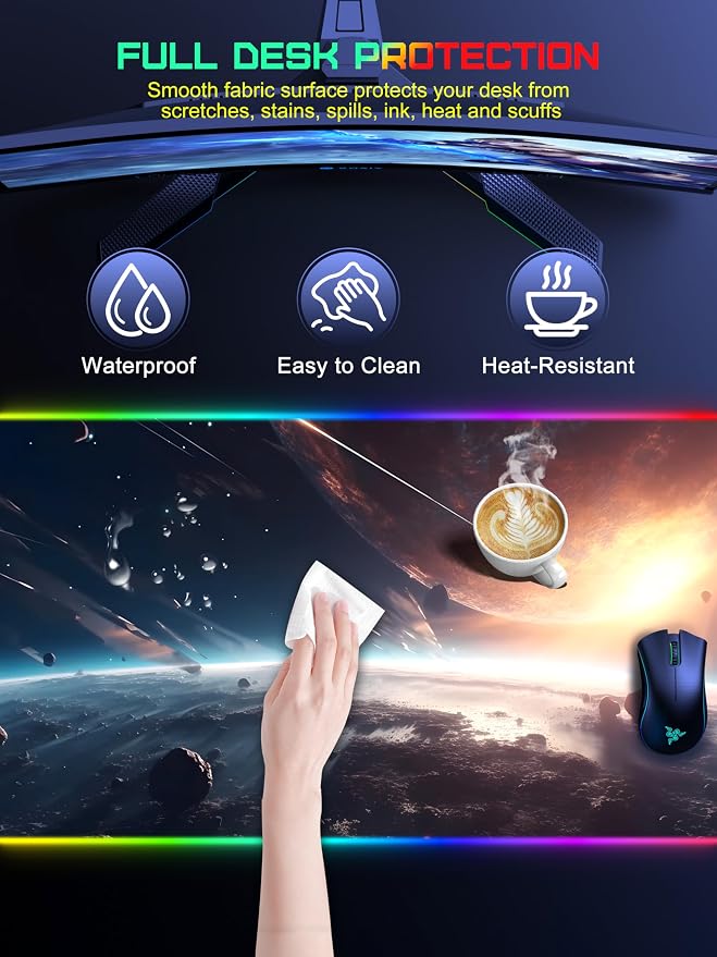 TopMade Wireless Charging Mouse Pad, RGB Gaming Mousepad Home Office Desk Pad, 31.5” x 15.8” Large Desk Mat, Waterproof Keyboard Pad, Cosmic Planet (Includes 20W PD Power Adapter & 6.56ft Woven Cable) - Image 6