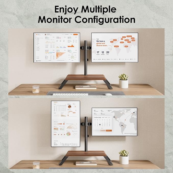 Dual Monitor Stand Riser for 12-27 Inch Computer Screens, Freestanding Double Monitor Stand for Desk, Adjustable Dual Monitor Mount Each Arm Hold up to 22lbs, VESA 75x75/100x100mm - Image 6