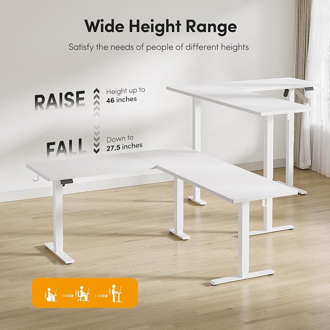 CubiCubi L Shaped Standing Desk Adjustable Height, Electric Corner Desk, Sit Stand Home Office Desk with Splice Board - Image 6