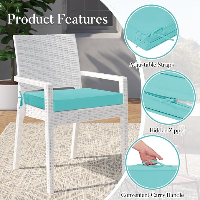 Basic Beyond Outdoor Chair Cushions for Patio Furniture, Waterproof Outdoor Seat Cushions Set of 4 18 x 18, Patio Chair Cushions Set of 4 with Ties and Handle, Teal - Image 5
