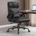Office Chair, Executive Mid-Back Computer Desk Chair with Flip-up Armrests | 300 Lbs Ergonomic Leather Swivel PC Chair with Rock Function for Working Studying (Black) by BoxDesignLab