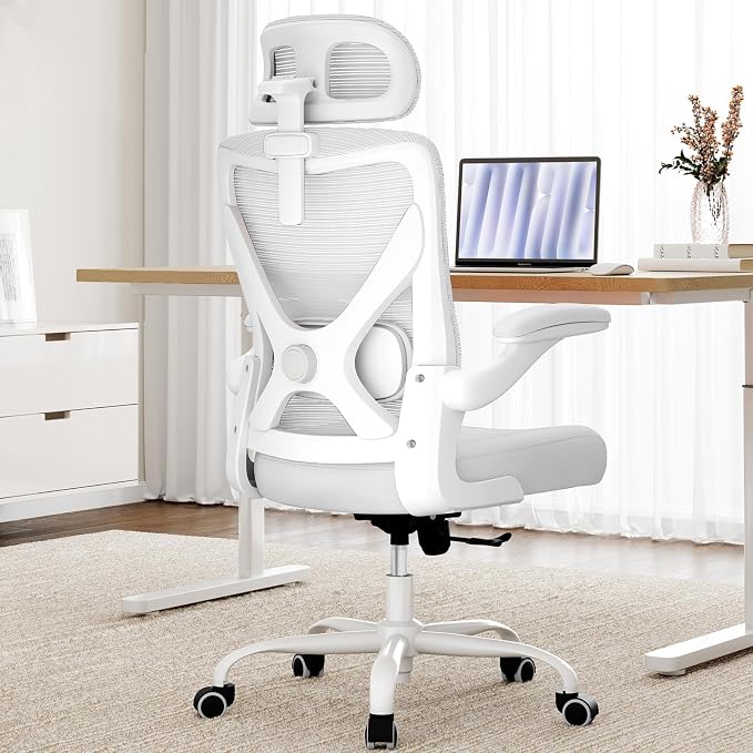 Ergonomic Office Chair: Mesh Desk Chair Comfy with Headrest& Lumbar Support | Ergalithic Big and Tall Office Chairs with Wheels & Flip-Up Arms-Computer Gaming Chairs for Adults Home Office Chairs(White) by Ergalithic