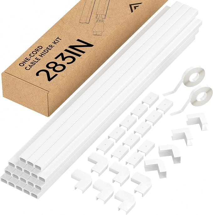Yecaye 283in Cord Hider, PVC Wire Covers for Cord on Wall, W0.59in H0.4in | One-Cord Cable Concealer Kit, Self-Adhesive Cord Cover Conceals Small 1-2 Wires by Yecaye