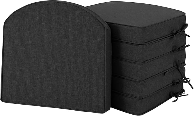 Outdoor Chair Cushions, D Shaped, Set of 6, 18.5 x 16 Inch, Black | Fade-Resistant, Water-Resistant, Patio Furniture Seat Chair Pads Replacement, Non-Slip Bottom with Ties, Removable Cover by Unknown