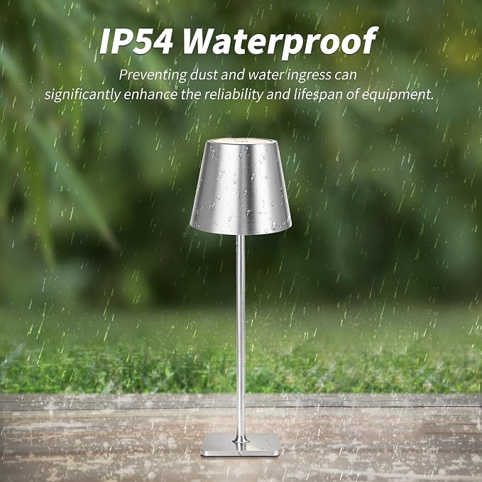 Mr. White Outdoor Waterproof Cordless Wireless Rechargeable Portable Top Touch Battery Operated Powered LED Table Lamp Desk Lamp Lights for Restaurant Kitchen Patio Dinner Dining (Nickel) - Image 3