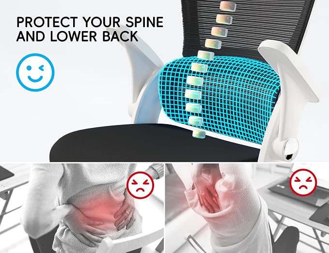 TRALT Office Chair - Ergonomic Office Chair with Back Support for Adults | Home Office Desk Chair with Lumbar Support - Ergonomic Mesh Chairs 330 lb Wide Seat for Work,Office, Gaming(White Black) - Image 5