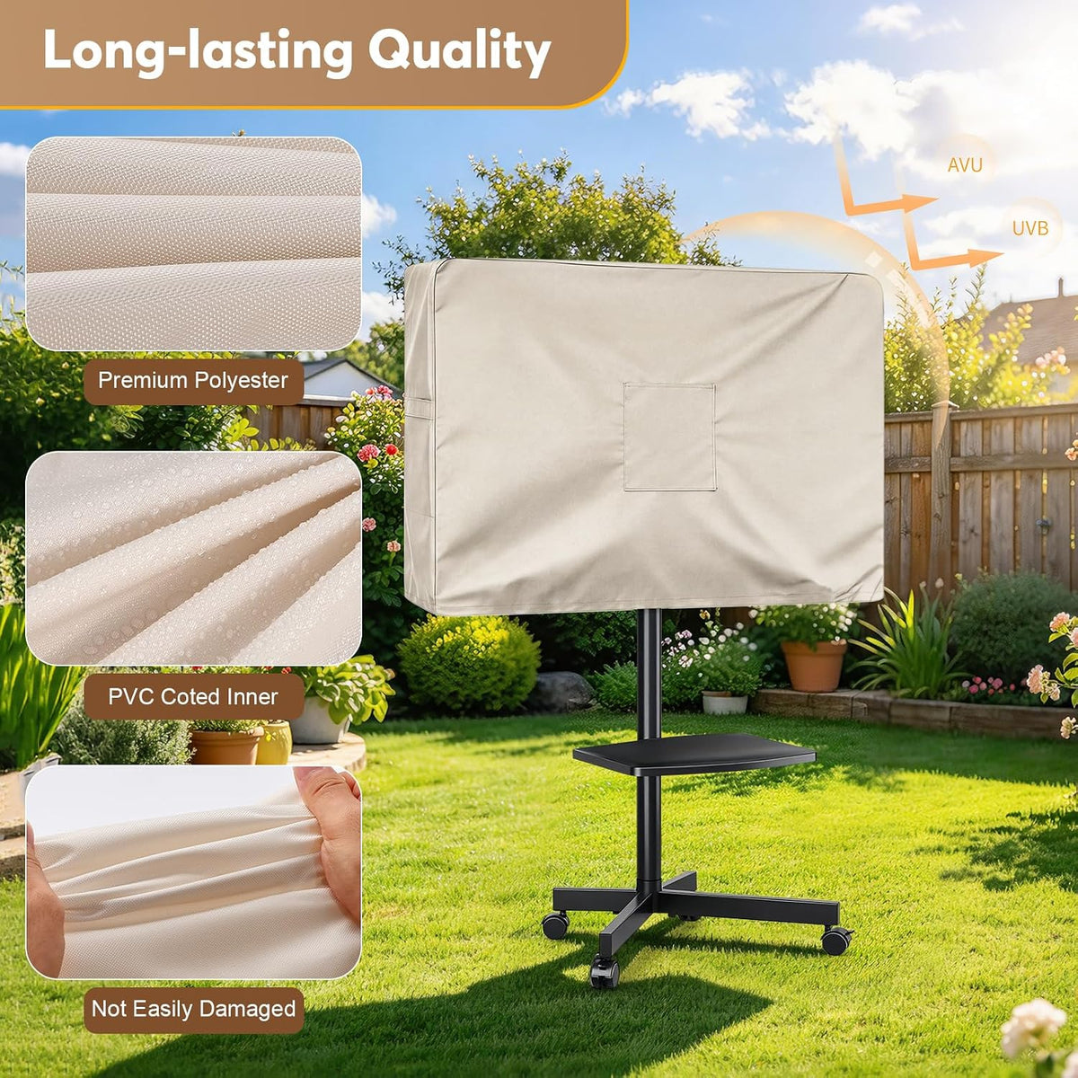 Mobile TV Stand Cover for 50 Inch Mobile TV Cart 44×7×28 In Beige - Image 5