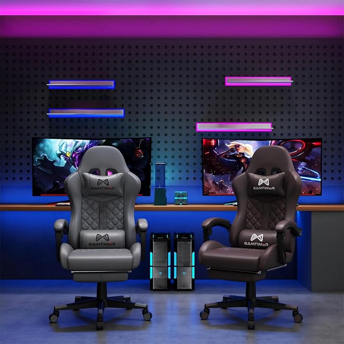 Gamtimer Gaming Chair, 400 LB Weight Capacity,with Pocket Spring Cushion | Ergonomic Backrest Office Chair,Leather, with Headrest and Lumbar Support, Footrest, Suitable for Adults(Brown) - Image 2