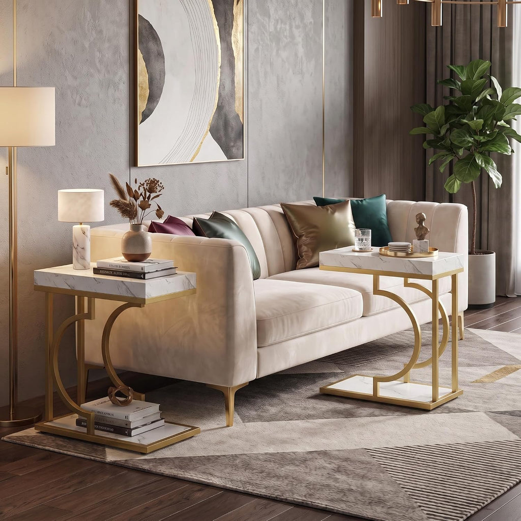 Tribesigns C Shaped Modern End Table for Coach with Metal Frame - Image 6