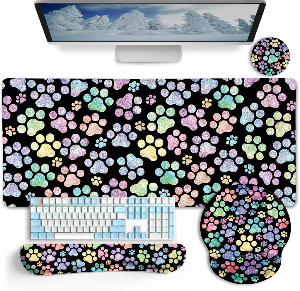 Dog Paw Mouse Pad Set XXL Large Desk Mat Pad, Cute Office Decor by LIMKRIAN