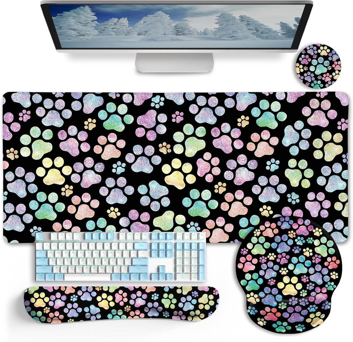 Dog Paw Mouse Pad Set XXL Large Desk Mat Pad, Cute Office Decor by LIMKRIAN