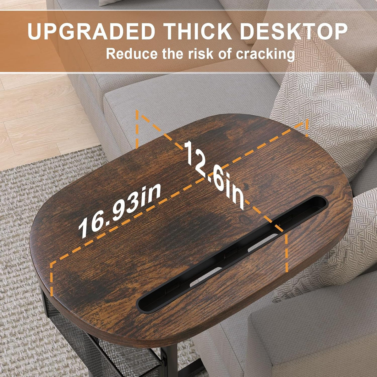 Fashion TV Tray with Large Tabletop, Adjustable Sofa Table with Baskets - Image 3