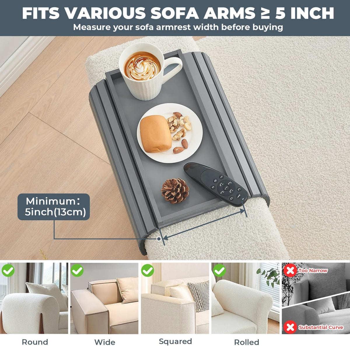 Bamboo Sofa Arm Tray, Anti Falling Couch Arm Tray Table, Foldable Couch Armrest Table, Portable Sofa Armrest Trays Cup Holder for Drink, Cups, Phone, Snacks, Remote - Image 5