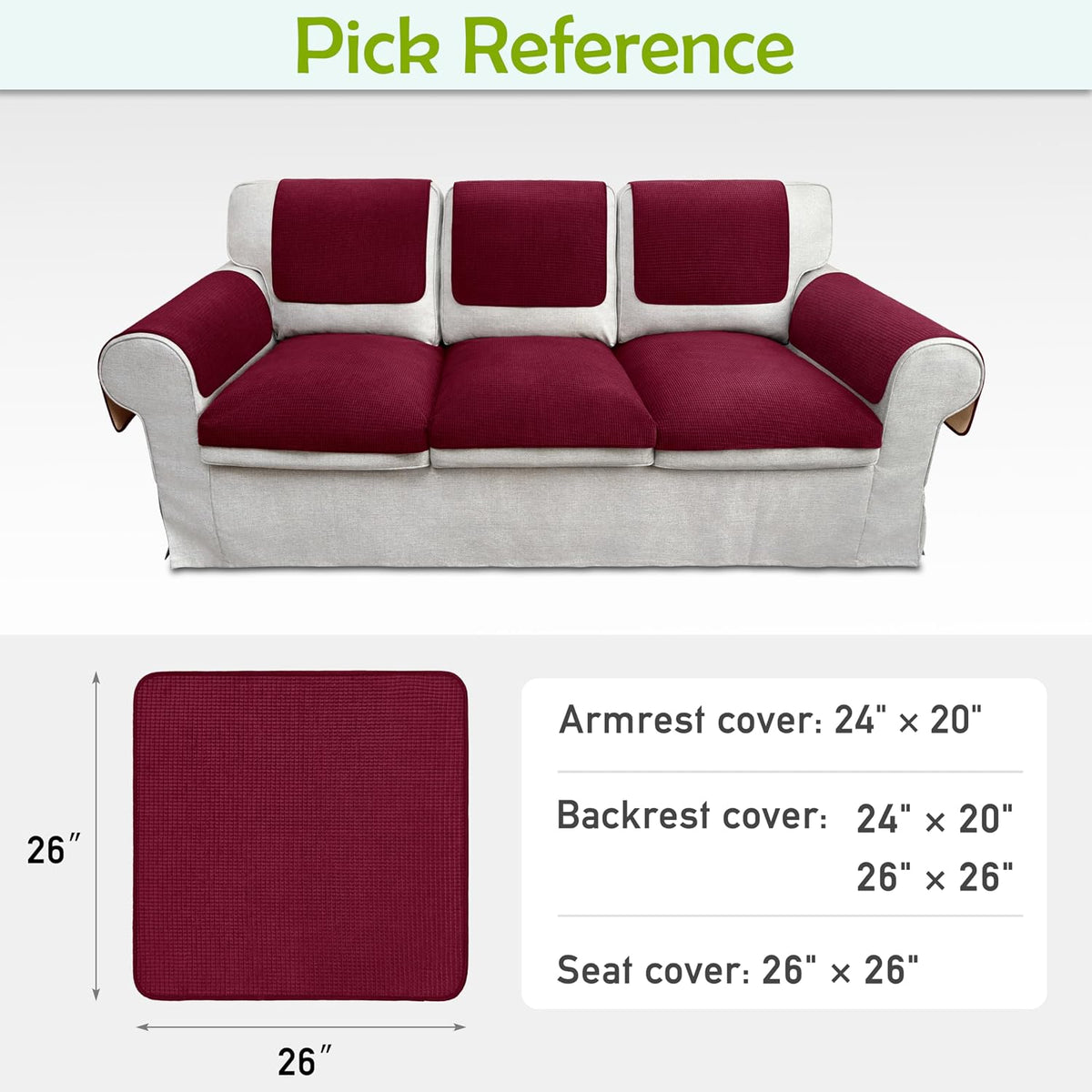 Couch Arm Covers, Sofa Arm Covers, Waterproof Armrest Covers for Sofa, Armchair, Loveseat, Non-Slip Recliner Arm Covers, Sofa Headrest Covers, Arm Chair Covers Set of 2 (Burgundy, 26"×26") - Image 6