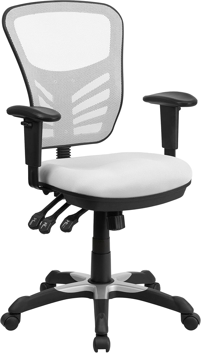 Flash Furniture Mid-Back White Mesh Multifunction Executive Swivel Ergonomic Office Chair with Adjustable Arms | Adjustable Armrests, 360° Swivel, Height Adjustable, Commercial Grade by FlashFurniture