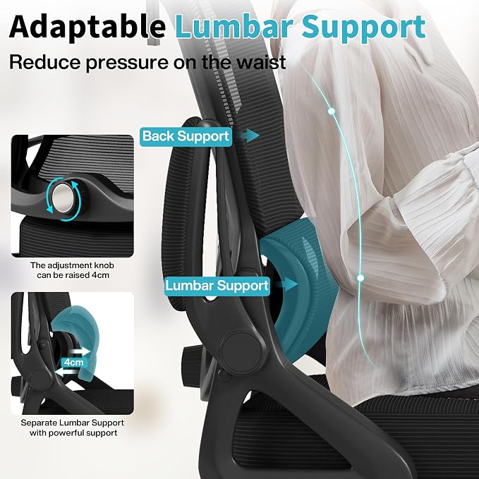 Ergonomic Office Chair,Mesh Office Chair with Lumbar Support,High Back Desk Chair with Flip-up Arms,400 lbs Big and Tall Computer Chair with Headrest,Comfy Desk Chairs - Image 3