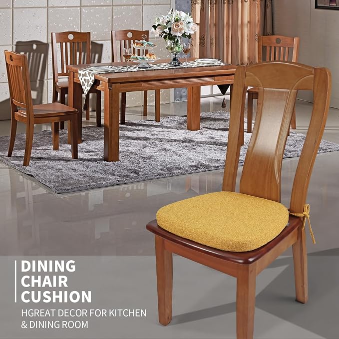 SINOSSO 1 Pack Memory Foam Chair Cushions for Dining Chair, Friendly Woven Fabric 16" U-Shape Comfortable Kitchen Chair Pad, Removable Slip Resistant Seat Cushion (1 Piece, Yellow) - Image 2