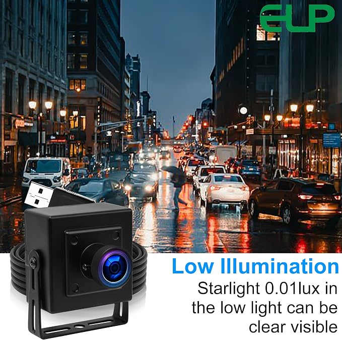 ELP Sony IMX323 Sensor Wide Angle Low Light Mini USB Camera Module with Metal Case HD 1080P 170degree Fisheye Webcam for Computer H.264 UVC USB2.0 Home Surveillance PC Camera for Laptop - Image 3